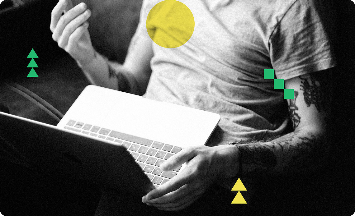 Collage: Person mit Laptop