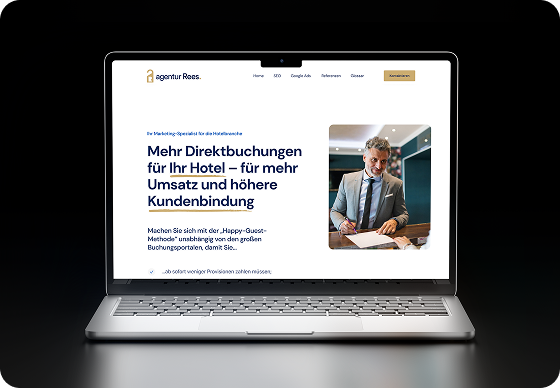 Laptop-Mockup einer Website „agentur Rees“